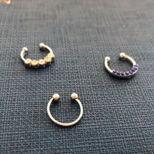 Mixed metal Faux hoop nose rings
